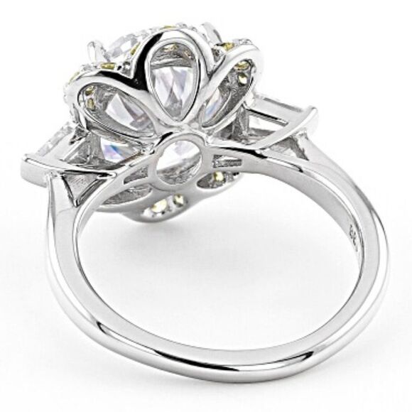 10.87ctw Canary And White Diamond Simulants Rhodium Over Silver Ring size 8 - Picture 5 of 5